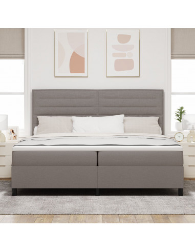 Letto con Rete a Molla Tortora e Materasso 200x200 cm Tessuto