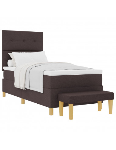 Letto Box Spring con Materasso e Panchina Marrone Scuro 100x200 cm Tessuto