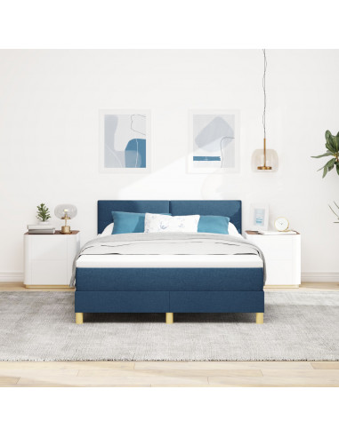 Letto Box Spring con Materasso Blu 140x190 cm Tessuto