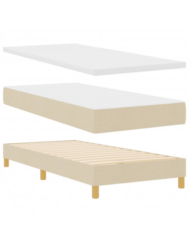 Letto Box Spring con Materasso Crema 90x200 cm Tessuto