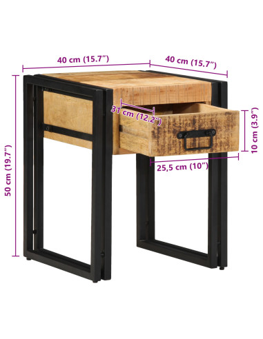 Tavolino Marrone e Nero 40 x 40 x 50 cm Legno di mango massello