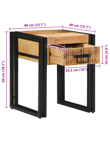 Tavolino  40x40x50 cm in legno massello di mango grezzo