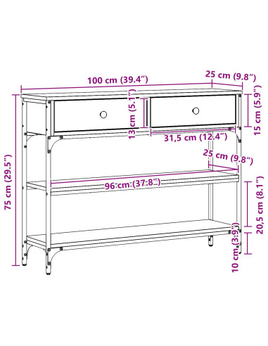 Tavolo consolle Rovere artigianale 72.5 x 25 x 75 cm