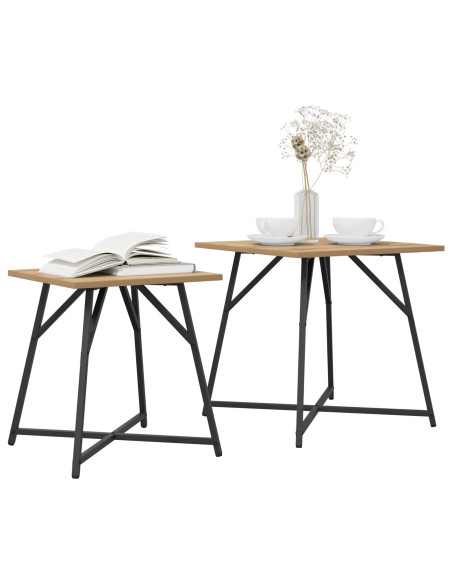 Set di 2 Tavoli  in Rovere Artigianale con Legno Ingegnerizzato e Metallo