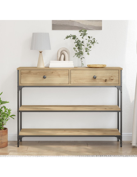 Tavolo Consolle  Quercia Artigianale 100x25x75 cm Legno Ingegnerizzato e Acciaio