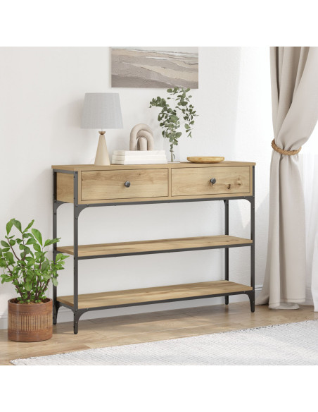 Tavolo Consolle  Quercia Artigianale 100x25x75 cm Legno Ingegnerizzato e Acciaio