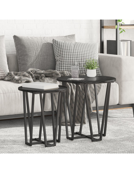 Set di Tavolini  di 2 - Rovere nero MDF e metallo