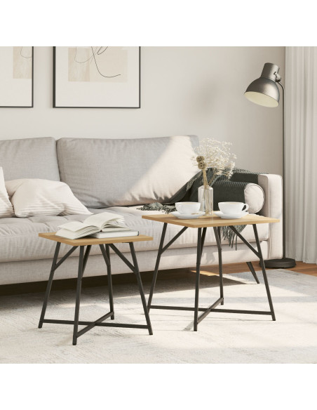 Set di 2 Tavoli  in Rovere Artigianale con Legno Ingegnerizzato e Metallo