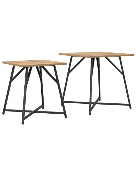 Set di 2 Tavoli  in Rovere Artigianale con Legno Ingegnerizzato e Metallo