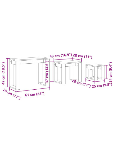Tavoli da annidamento 3 pcs Rovere Nero Legno multistrato