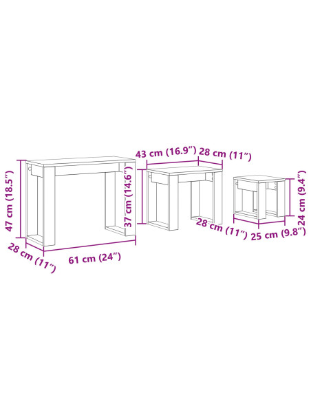 Tavoli da annidamento 3 pcs Rovere Nero Legno multistrato