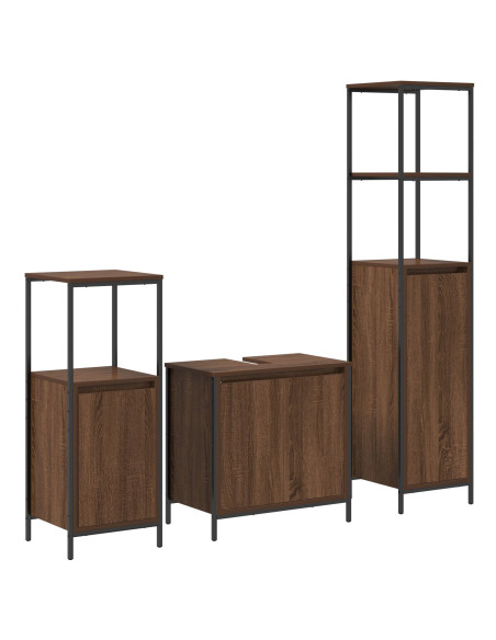 Set di mobili da bagno in legno ingegnerizzato marrone, 3 pezzi