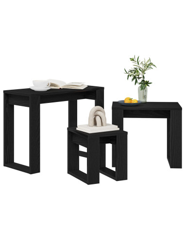 Tavoli da annidamento 3 pcs Rovere Nero Legno multistrato