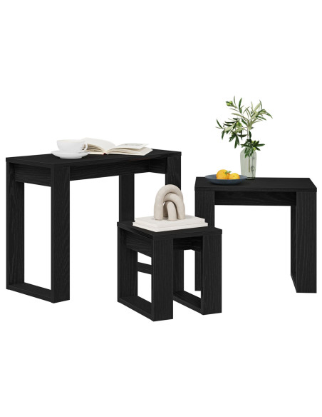 Tavoli da annidamento 3 pcs Rovere Nero Legno multistrato