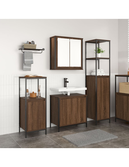 Set di mobili da bagno in legno ingegnerizzato marrone, 3 pezzi