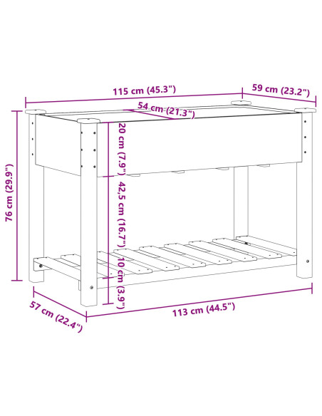 Fioriera da Giardino con Mensola 115x59x76 cm in Legno Massello di Pino
