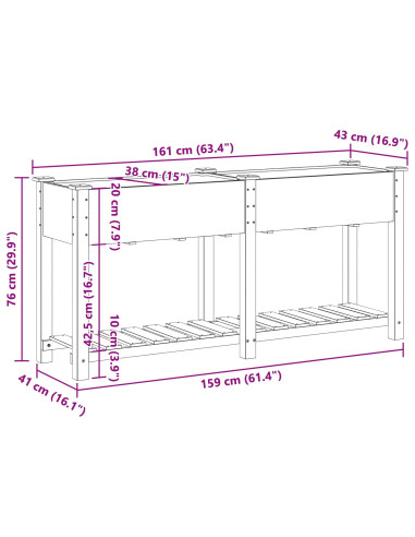 Vaso da giardino con lo scaffale Beige 161 x 43 x 76,5 cm