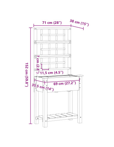Vaso da giardino Beige 71 x 38 x 152 cm Legno di Abete Massello