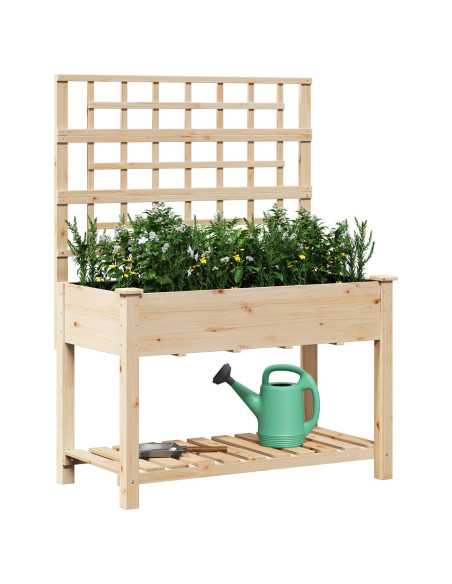 Fioriera da giardino con traliccio e ripiano 115x59x152 cm in legno massello di abete