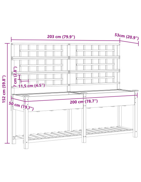 Pianter a Giardino con Trellis e Ripiano 203x53x152 cm in Legno Massello di Pino