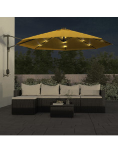 Ombrellone a Parete con LED Giallo 290 cm 2