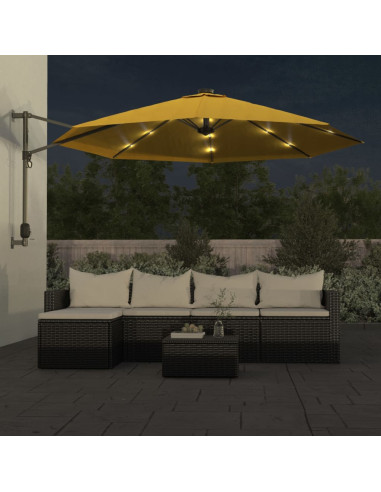 Ombrellone a Parete con LED Giallo 290 cm