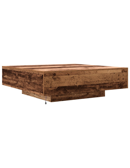 Tavolino da caffè  con luci LED in legno vecchio 100x100x31 cm