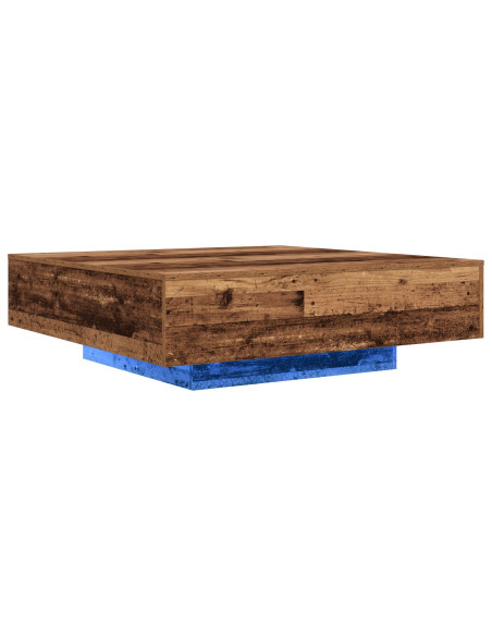 Tavolino da caffè  con luci LED in legno vecchio 100x100x31 cm