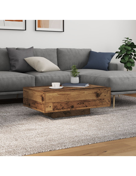 Tavolino da caffè  con luci LED in legno antico 85x55x31 cm