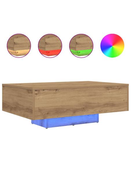 Tavolino da caffè  con luci LED Quercia Artigianale 85x55x31 cm