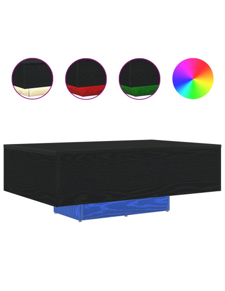 Tavolino da caffè  con luci LED Rovere Nero 85x55x31 cm