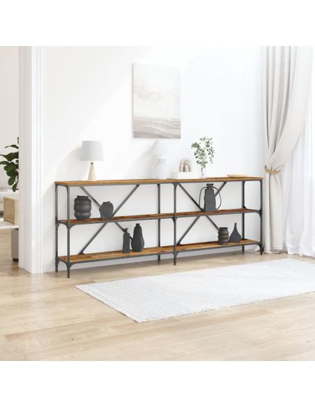 Tavolo Consolle Legno Vecchio 200x30x75 cm Legno Ingegnerizzato e Acciaio