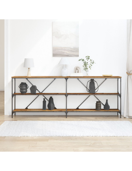 Tavolo Consolle Legno Vecchio 200x30x75 cm Legno Ingegnerizzato e Acciaio