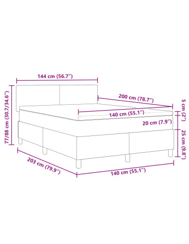 Letto a molle con testiera Grigio chiaro e bianco 140 x 200 cm