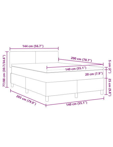 Letto a molle con testiera Grigio chiaro e bianco 140 x 200 cm