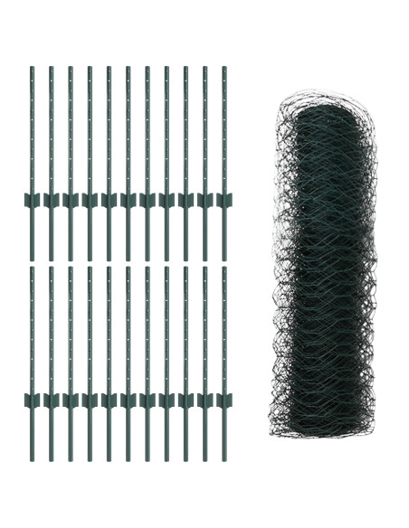 Pali per Recinzione  11 pezzi U-Channel Verde 60 cm Acciaio, Recinzione Esagonale  Verde 0.5x50 m Acciaio