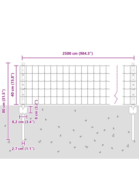 Set di Recinzioni per Giardino 2 Pezzi Acciaio Zincato 25 x 1 m