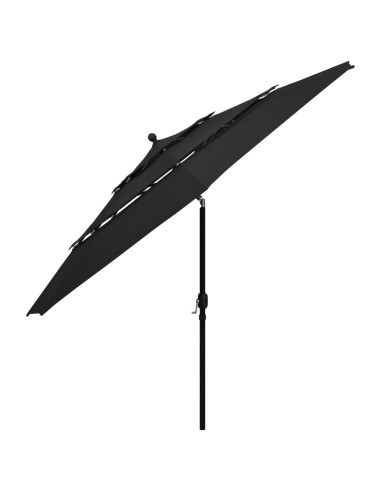 Ombrellone a 3 Livelli con Palo in Alluminio Nero 3,5 m