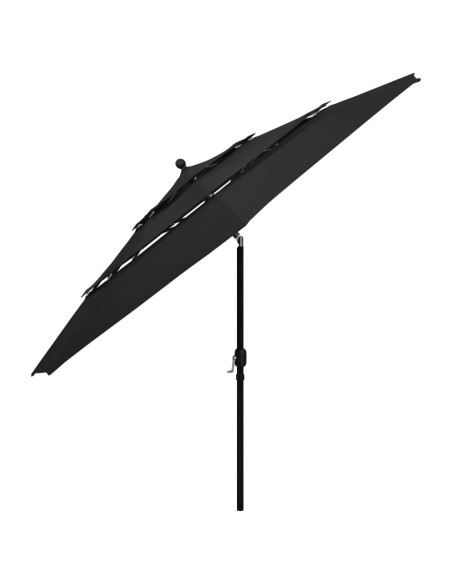 Ombrellone a 3 Livelli con Palo in Alluminio Nero 3,5 m