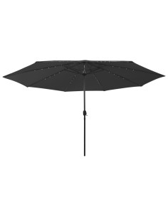Ombrellone da Esterni con LED e Palo in Metallo 400 cm Nero 2