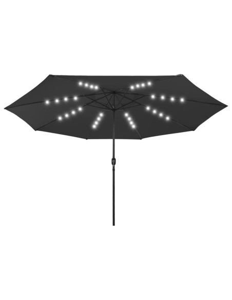 Ombrellone da Esterni con LED e Palo in Metallo 400 cm Nero