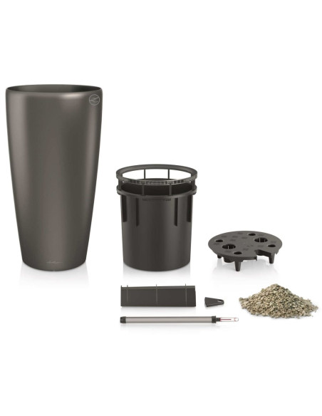 LECHUZA Vaso Fioriera Rondo 40 ALL-IN-ONE Carbone Metallizzato 15743