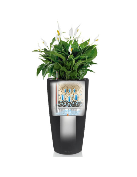 LECHUZA Vaso Fioriera Rondo 40 ALL-IN-ONE Carbone Metallizzato 15743