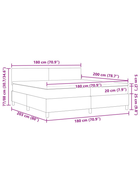 Letto a molle con testiera Grigio Scuro e Bianco 180 x 200 cm