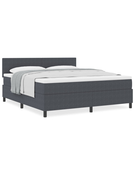Letto a Mola con Materasso Grigio Scuro Tessuto a Costine