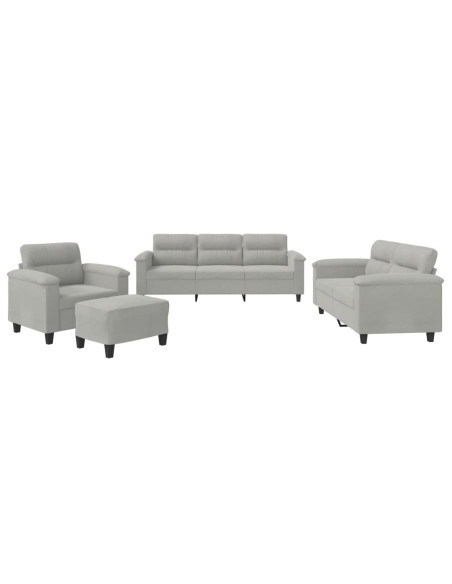 Set Divani 4 pz con Cuscini Grigio Chiaro in Tessuto Microfibra