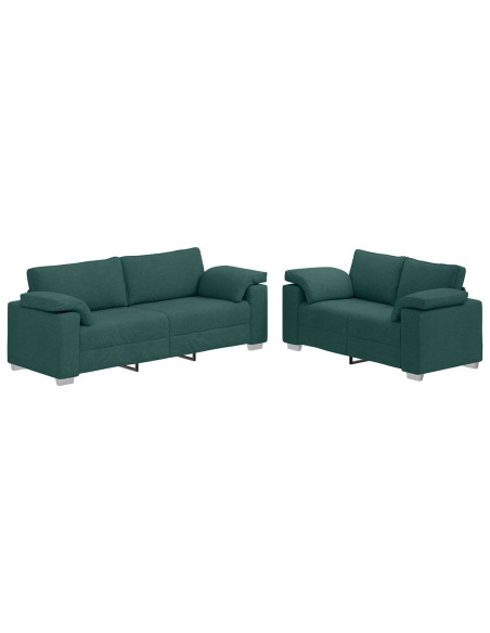 Set divano 2 pezzi con cuscini in tessuto verde scuro