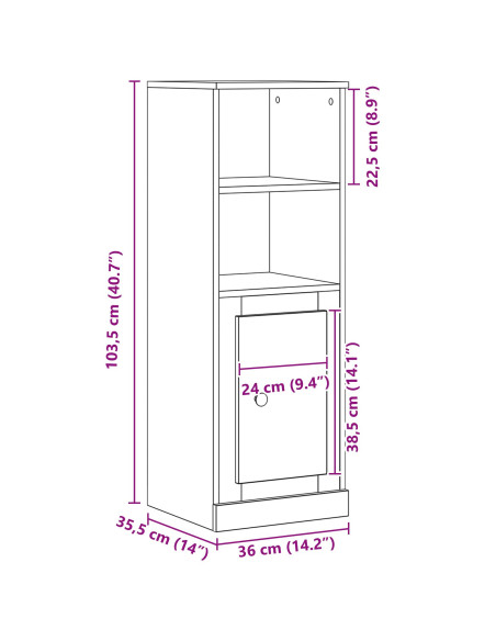 Highboard Rovere Nero 36x35.5x103.5 cm Legno ingegnerizzato