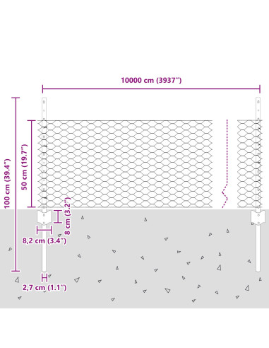 Recinzione con Posto Grigio 0,5 x 100 m Acciaio e PVC