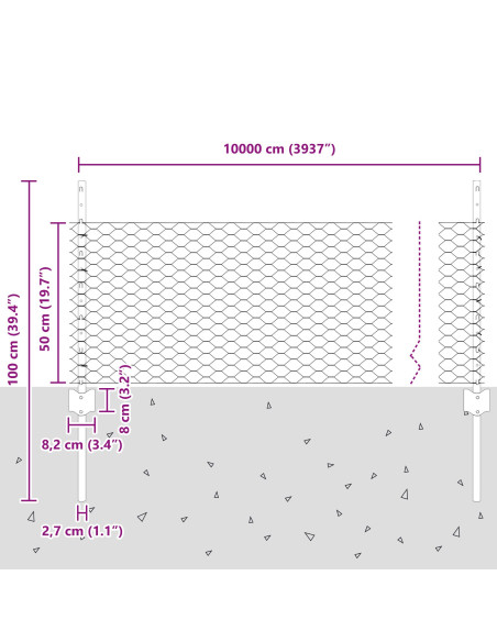 Recinzione con Posto Grigio 0,5 x 100 m Acciaio e PVC
